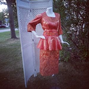 African Style Gala Peplum Beaded Orange Dress